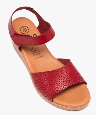 Sandales femme compensées en cuir et à scratch avec  détails ajourés vue5 - GEMO(URBAIN) - GEMO