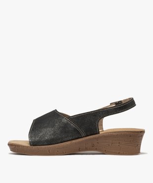 Sandales femme confort à talon compensée avec bride scratch strassée vue3 - GEMO (CONFORT) - GEMO