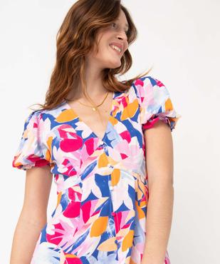 Robe femme fleurie à manches courtes et boutons fantaisie vue5 - GEMO(FEMME PAP) - GEMO
