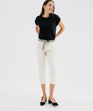 Pantacourt slim taille haute en coton stretch avec ceinture à nouer femme vue4 - GEMO 4G FEMME - GEMO