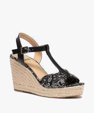 Sandales femme à talon compensé et bride drapée en tissu vue2 - GEMO(URBAIN) - GEMO