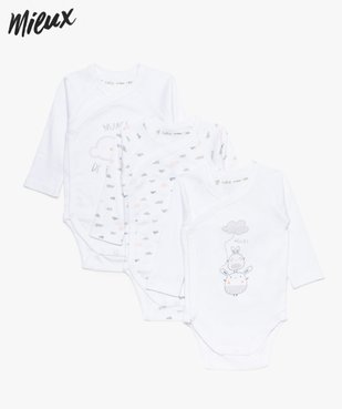 Body bébé à motif nuage en coton bio (lot de 3) vue1 - GEMO 4G BEBE - GEMO