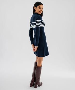 Robe courte en maille côtelée à rayures femme - LuluCastagnette vue3 - LULUCASTAGNETTE - GEMO