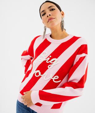 Pull col rond rayé Noël femme vue1 - GEMO(FEMME PAP) - GEMO