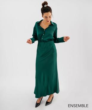 Ensemble chemise et jupe satin vert pour femme  - GEMO
