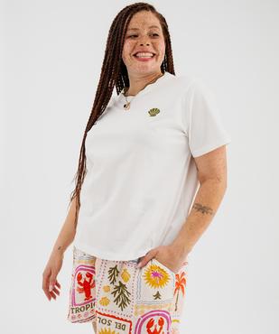 Tee-shirt manches courtes à col festonné fantaisie femme grande taille vue1 - GEMO (G TAILLE) - GEMO