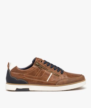 Basket bicolore avec fermeture lacets et zip homme vue1 - GEMO (CASUAL) - GEMO