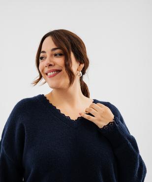 Pull col V en maille douillette avec finitions dentelle femme grande taille vue2 - GEMO 4G GT - GEMO