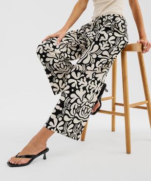 Pantalon ample en matière texturée avec ceinture élastique femme vue1 - GEMO 4G FEMME - GEMO