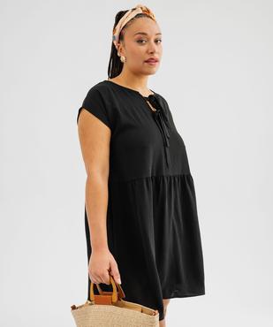Robe courte fluide avec décolleté à nouer femme grande taille vue1 - GEMO (G TAILLE) - GEMO