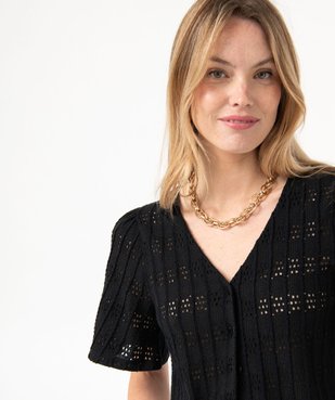 Chemise à manches courtes en maille ajourée femme vue5 - GEMO(FEMME PAP) - GEMO