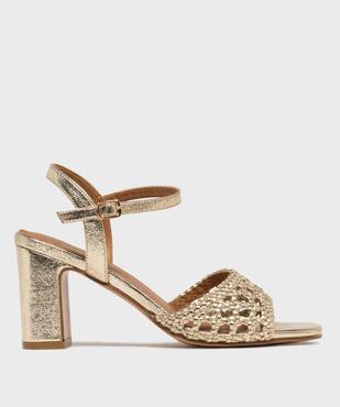Sandales à talon à bride tressée et ajourée dorée femme vue1 - FOLLOW ME - GEMO