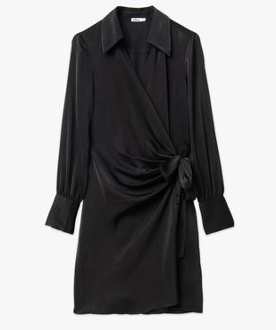 Robe portefeuille courte à manches longues en satin femme vue4 - GEMO(FEMME PAP) - GEMO