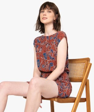 Combi-short femme imprimé en maille froissée vue1 - GEMO(FEMME PAP) - GEMO