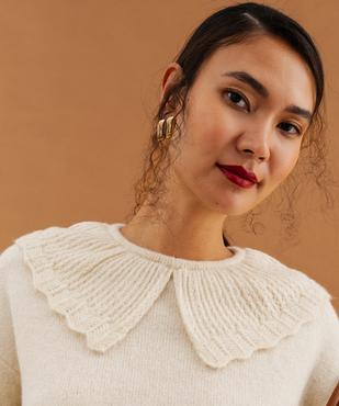Pull à grand col fantaisie ajouré femme vue2 - GEMO(FEMME PAP) - GEMO