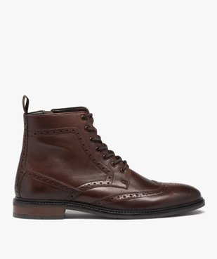 Boots homme dessus en cuir uni à bout fleuri - Taneo vue1 - TANEO - GEMO