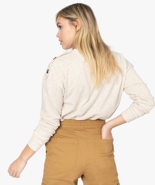 Sweat femme léger brodé devant et boutonné sur l'épaule vue3 - FOLLOW ME - GEMO