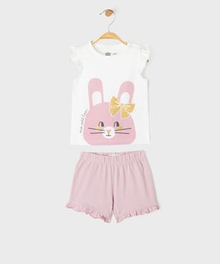 Pyjashort en jersey de coton imprimé et pailleté bébé fille vue1 - GEMO 4G BEBE - GEMO