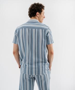 Chemise manches courtes col cubain en textile de coton tissé rayé homme vue3 - GEMO 4G HOMME - GEMO