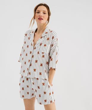 Pyjashort à rayures et motifs ourson femme - LuluCastagnette vue2 - LULUCASTAGNETTE - GEMO