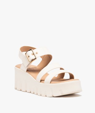 Sandales femme compensées à larges brides unies vue2 - GEMO(URBAIN) - GEMO