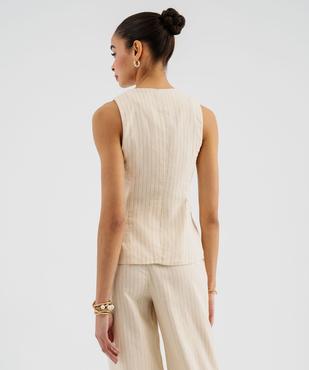 Veste sans manches en lin et viscose rayée femme vue3 - GEMO(FEMME PAP) - GEMO
