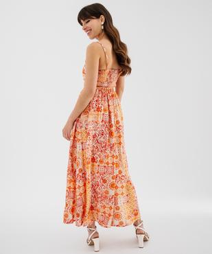 Robe longue à fines bretelles en viscose texturée à dos smocké femme vue3 - GEMO 4G FEMME - GEMO