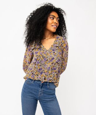 Blouse à manches longues en voile à motifs fleuris femme vue1 - GEMO 4G FEMME - GEMO