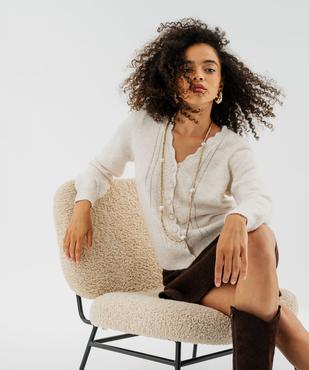 Gilet col V en maille fantaisie avec finitions dentelées femme vue1 - GEMO 4G FEMME - GEMO