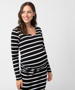 Robe de grossesse rayée en maille extensible à manches longues vue2 - GEMO (MATER) - GEMO