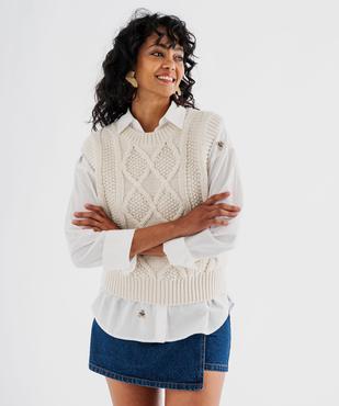 Pull sans manches à grosse maille torsadée femme - LuluCastagnette vue1 - LULUCASTAGNETTE - GEMO
