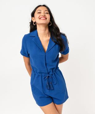 Combishort en gaze de coton avec col tailleur femme vue1 - GEMO(FEMME PAP) - GEMO