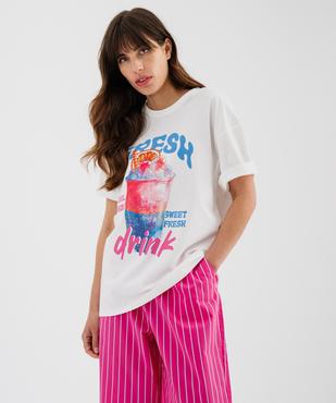 Tee-shirt manches courtes en jersey de coton imprimé femme vue2 - GEMO(FEMME PAP) - GEMO