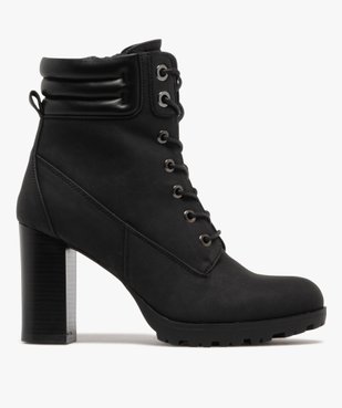 Bottines femme à talon haut avec col matelassé à zip et à lacets ronds cirés vue2 - GEMO(URBAIN) - GEMO
