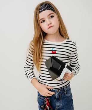 Tee-shirt manches longues à rayures et finition roulottée fille vue1 - GEMO 4G FILLE - GEMO