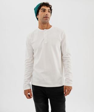 Tee-shirt manches longues en coton piqué avec col tunisien homme vue1 - GEMO 4G HOMME - GEMO