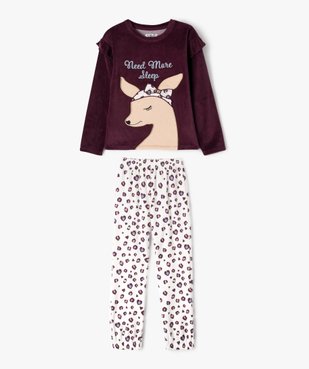 Pyjama en velours à motif biche avec petits volants fille vue1 - GEMO (ENFANT) - GEMO