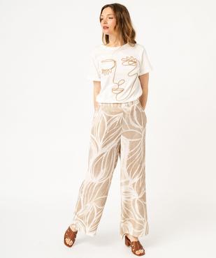 Tee-shirt manches courtes avec motif visage brodé femme vue5 - GEMO(FEMME PAP) - GEMO