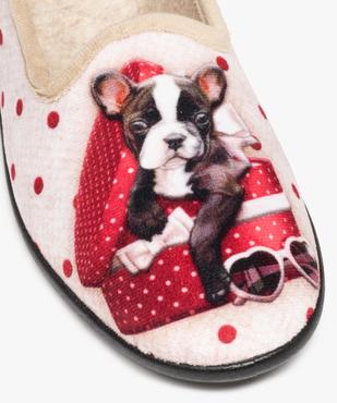 Chaussons femme en velours ras imprimés bouledogue vue6 - GEMO 4G FEMME - GEMO