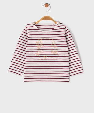 Tee-shirt manches longues rayé à broderie dorée bébé fille - LuluCastagnette vue2 - LULU CASTAGNETTE G4G D - GEMO