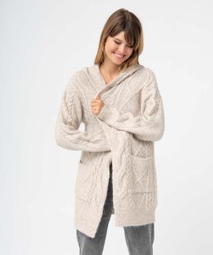 Gilet femme à capuche en maille torsadée vue1 - GEMO 4G FEMME - GEMO