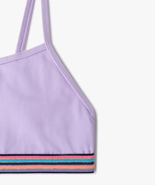 Haut de maillot de bain fille forme brassière à fines bretelles et bande rayée vue2 - GEMO (JUNIOR) - GEMO