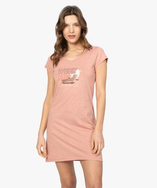 Chemise de nuit imprimée à manches courtes femme chinée avec inscription fantaisie vue1 - GEMO 4G FEMME - GEMO