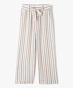 Pantalon fille large à rayures contenant du lin vue1 - GEMO 4G FILLE - GEMO
