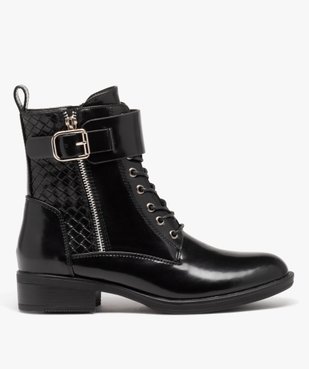 Boots femme vernies à talon plat avec zip et bride à boucle vue2 - GEMO (CASUAL) - GEMO
