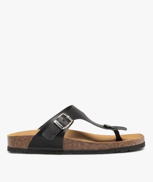 Mules femme à talon plat et bride entre-doigts en cuir vue1 - GEMO (CASUAL) - GEMO