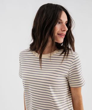 Tee-shirt manches courtes et col rond rayé en coton résistant femme vue2 - GEMO(FEMME PAP) - GEMO