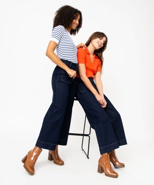 Pull rayé à manches courtes et col V femme vue1 - GEMO(FEMME PAP) - GEMO