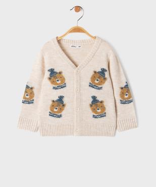 Gilet à col V avec motifs nounours bébé garçon vue1 - GEMO(BEBE DEBT) - GEMO