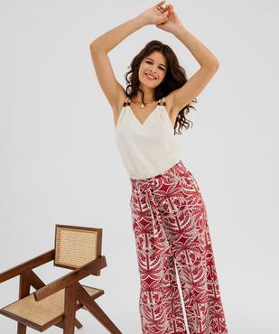 Pantalon large et fluide à taille haute ceinturée femme vue4 - GEMO 4G FEMME - GEMO